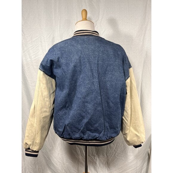 Vtg MV Sport Denim Varsity Jacket XXL Quilt Lined Bomber 90s Made in Hong Kong - Picture 4 of 13